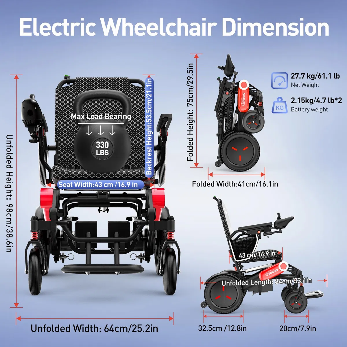Elektrische Rollstühle mit Automatische Klappfunktion: 48KM Leichte Elektrisch Rollstuhl Faltbar bis 150KG - 700W Klappbarer Elektrorollstuhl 2 * 12AH Doppelbatteriedesign