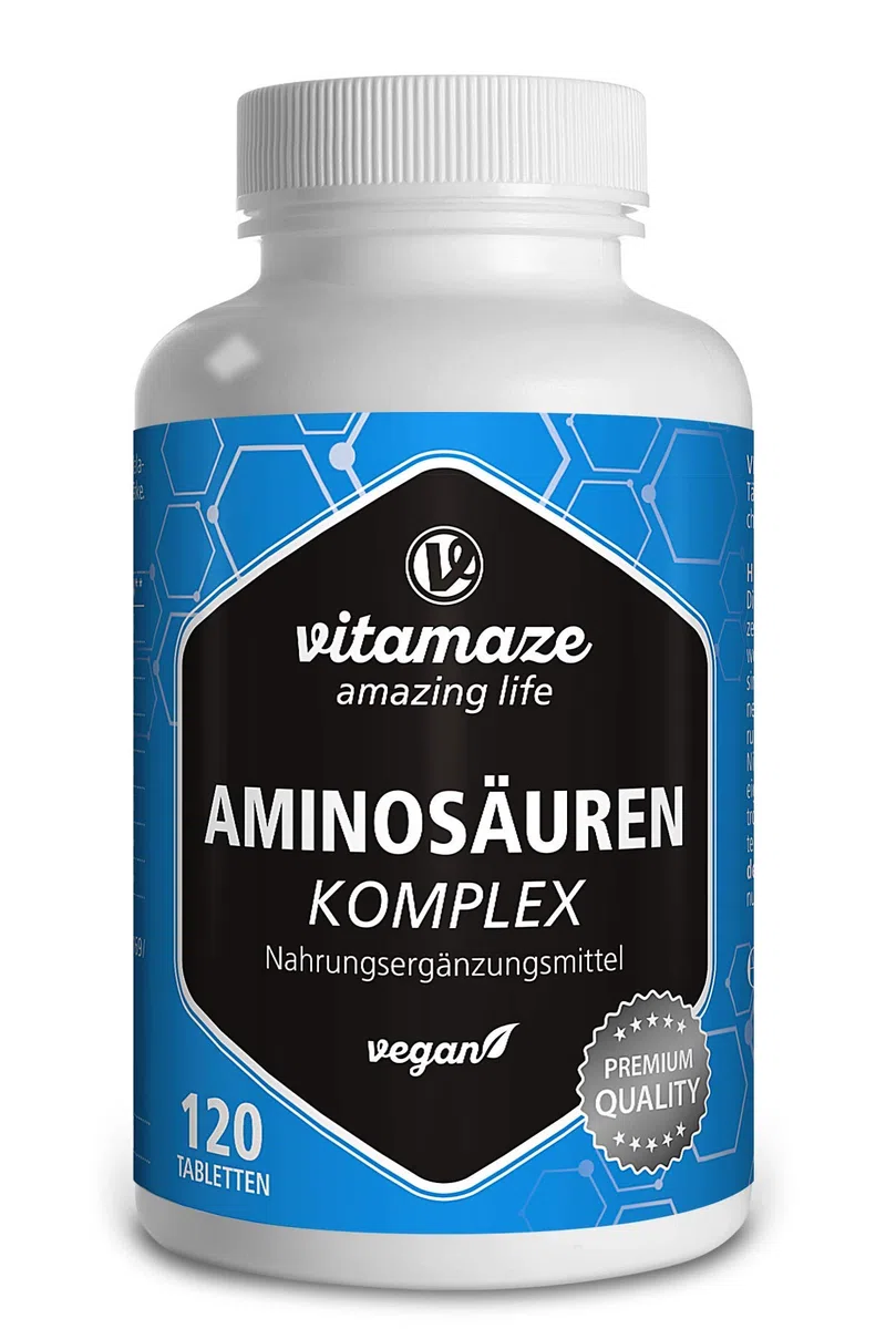 Aminosäuren Komplex hochdosiert & vegan, 120 Tabletten mit 8 essentiellen Aminosäuren EAA (u.a. Tryptophan, Lysin, Leucin, Tyrosin), Nahrungsergänzung ohne Zusatzstoffe