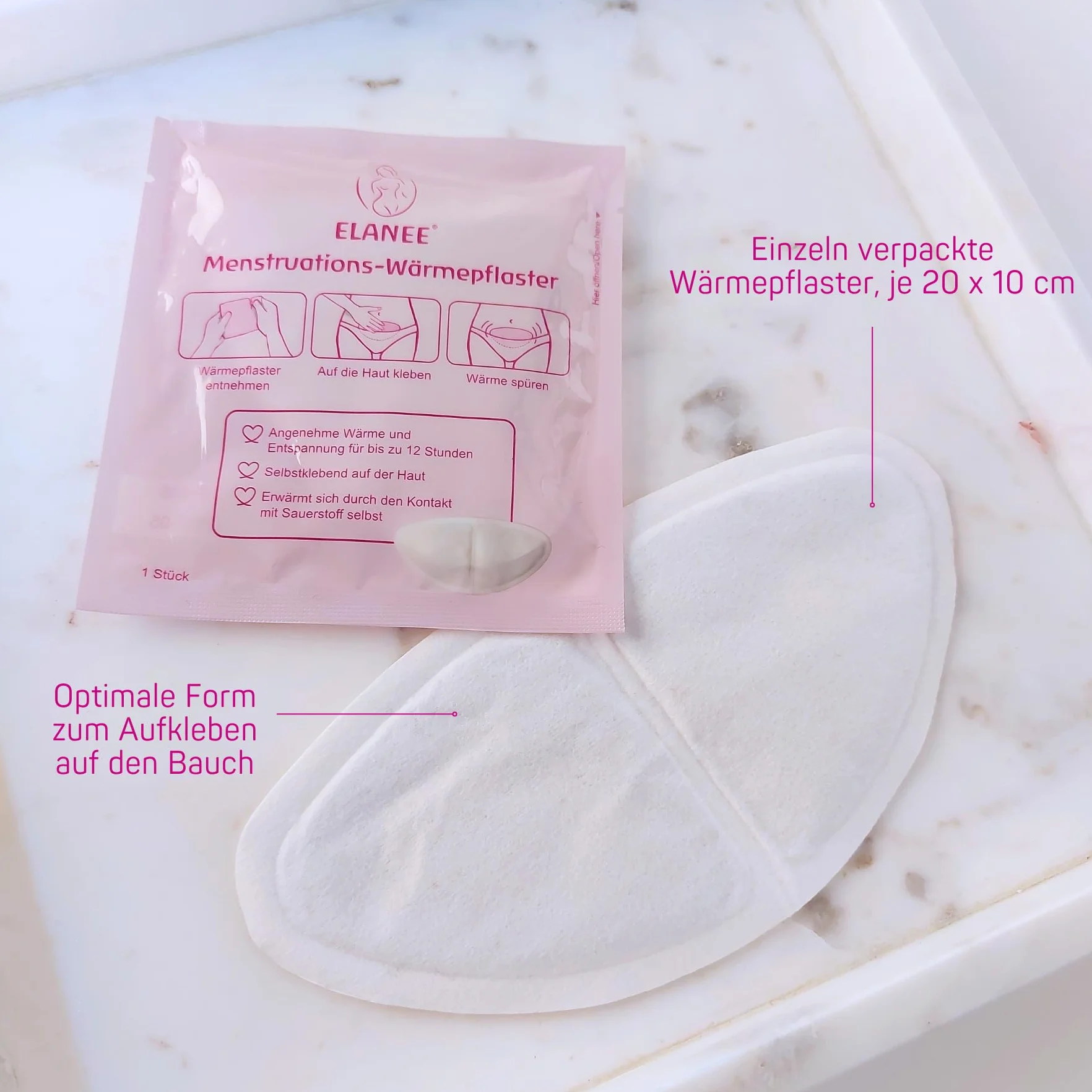 ELANEE Menstruations-Wärmepflaster [10 Stück], 12 Stunden wohltuende Wärme und Entspannung während der Periode, erwärmt sich durch Kontakt mit Sauerstoff, hautfreundlich (734-V1)