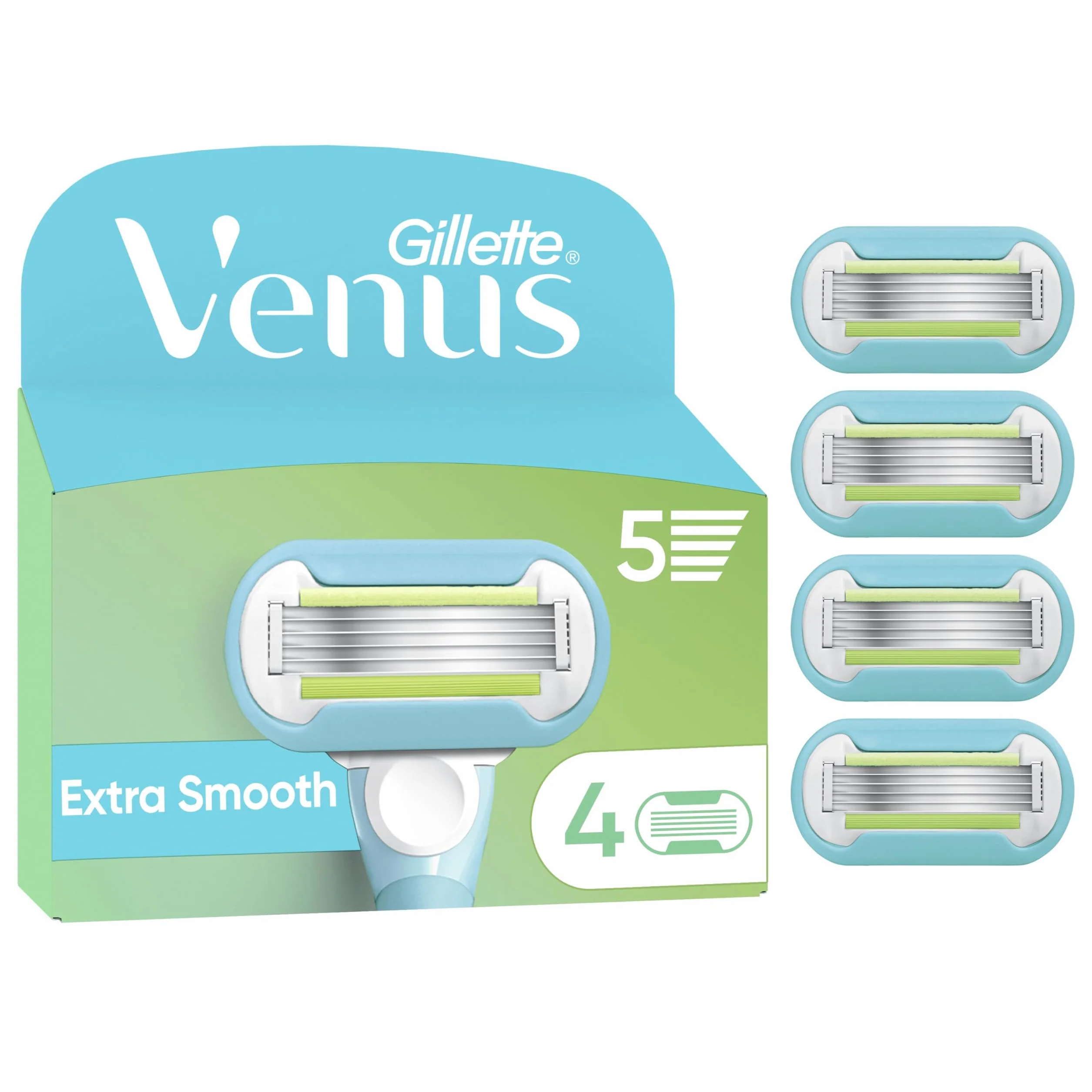Gillette Venus Extra Smooth Rasierklingen Damen, 4er Pack Rasierklingen-Nachfüllungen, Lubrastrip mit einem Hauch von Avocadoölen, SkinCushion hilft vor Rasurreizungen zu schützen, 42,54 Gramm