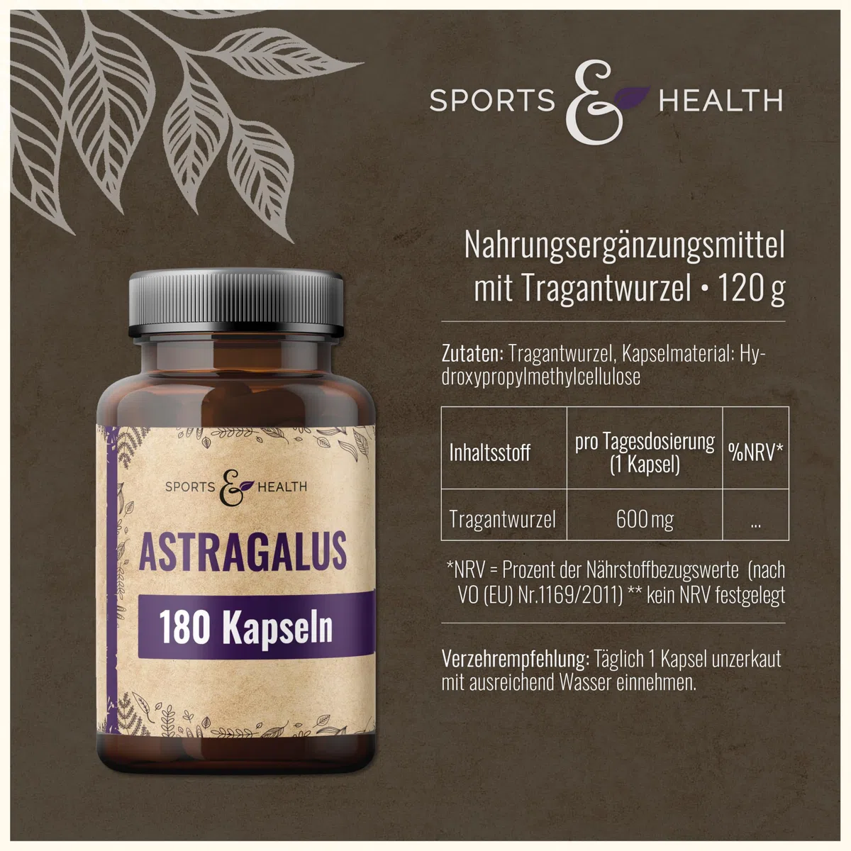 Astragalus Kapseln Hochdosiert - 180 Kapseln - Tragantwurzel - Hochdosiert
