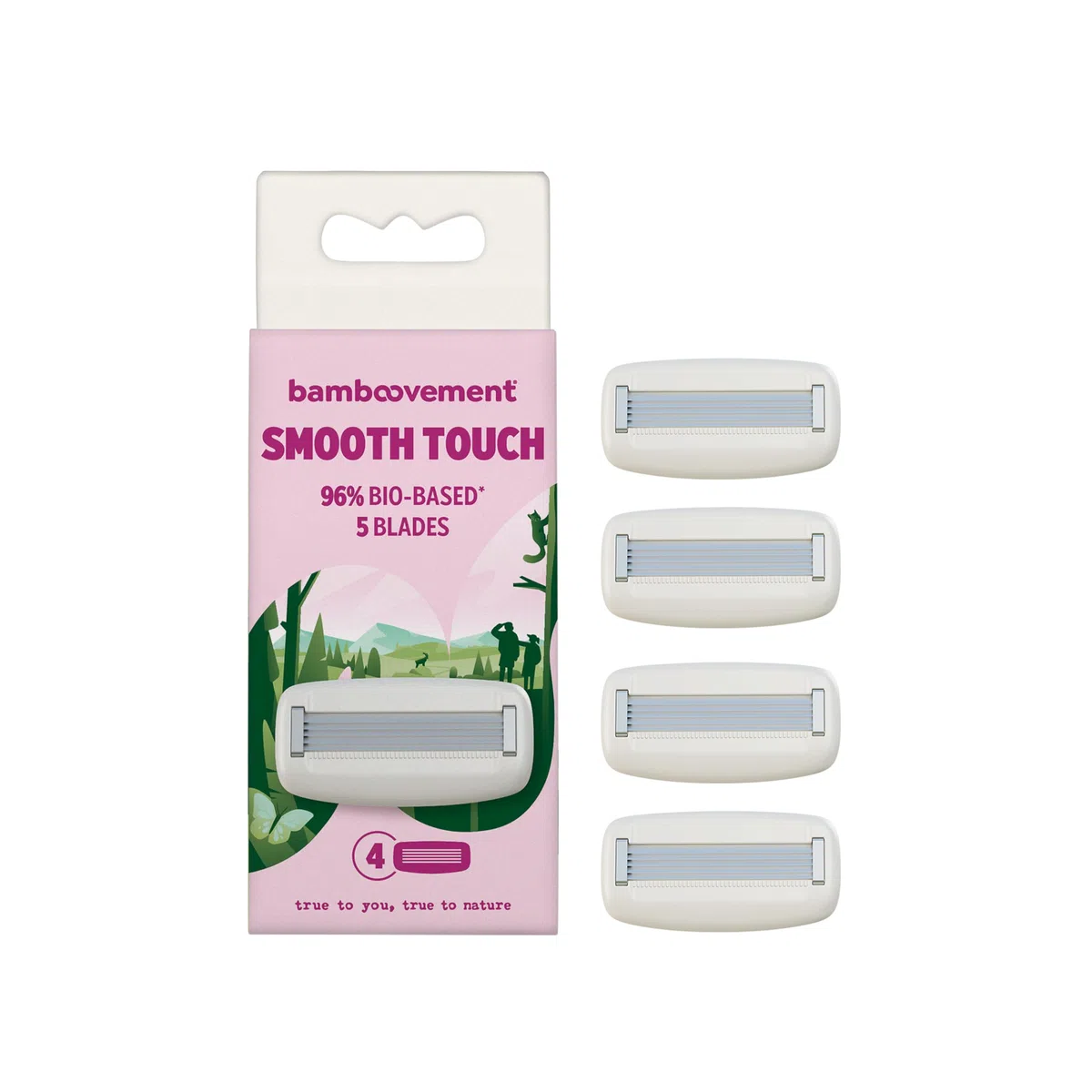 Bamboovement Smooth Touch Ersatzklingen – 4er Pack Damen Body Rasierer | 5-Klingen System aus schwedischem Stahl | 96% biobasierte Rasierkopf | ohne Gelstreifen