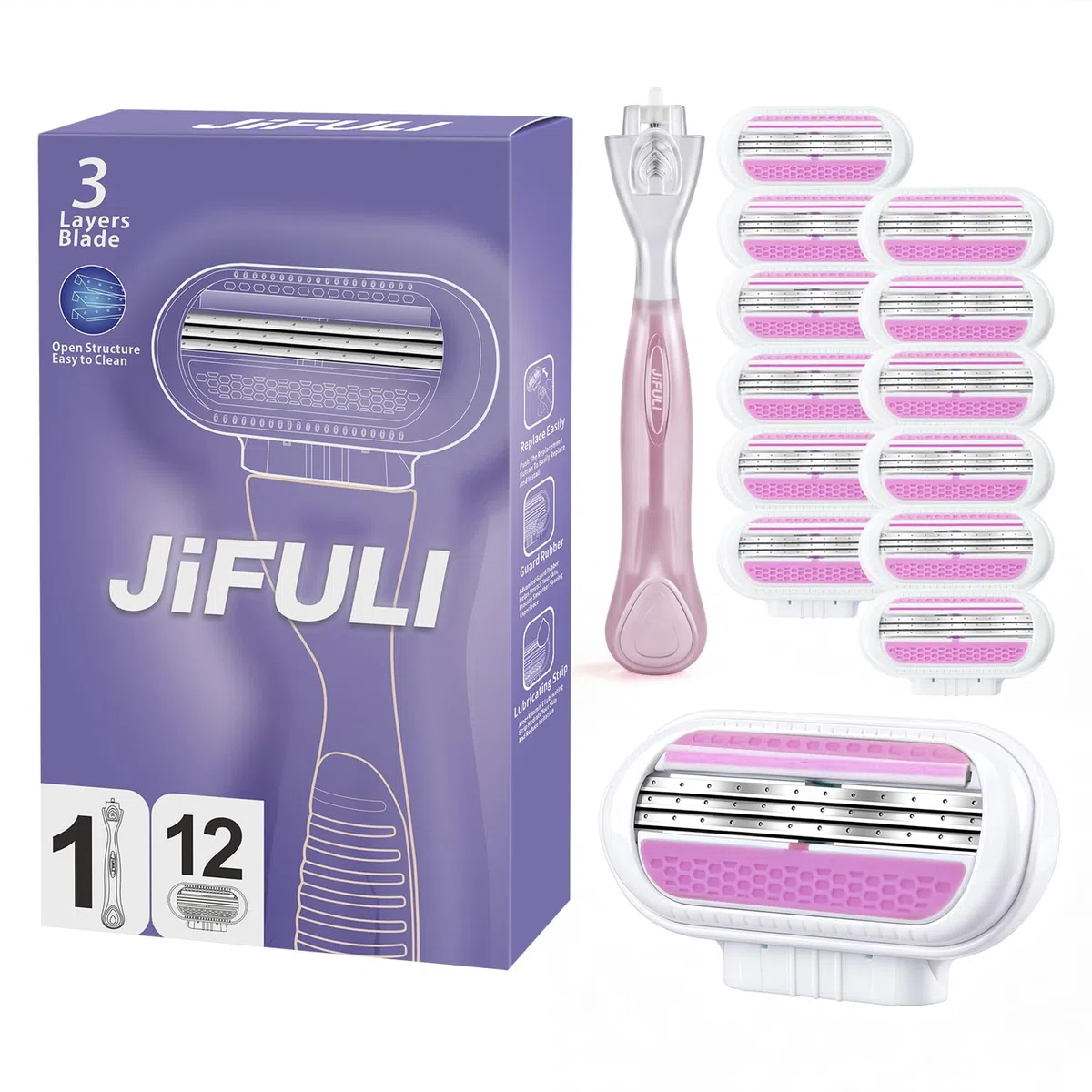 Damen Rasierer, wiederverwendbarer Griff, 12 original Ersatzpatronen mit 3 Klingen,Rasierer Damen Intimbereich Intim Frau Intimzone Intimrasierer Für Frauen (Rosa)