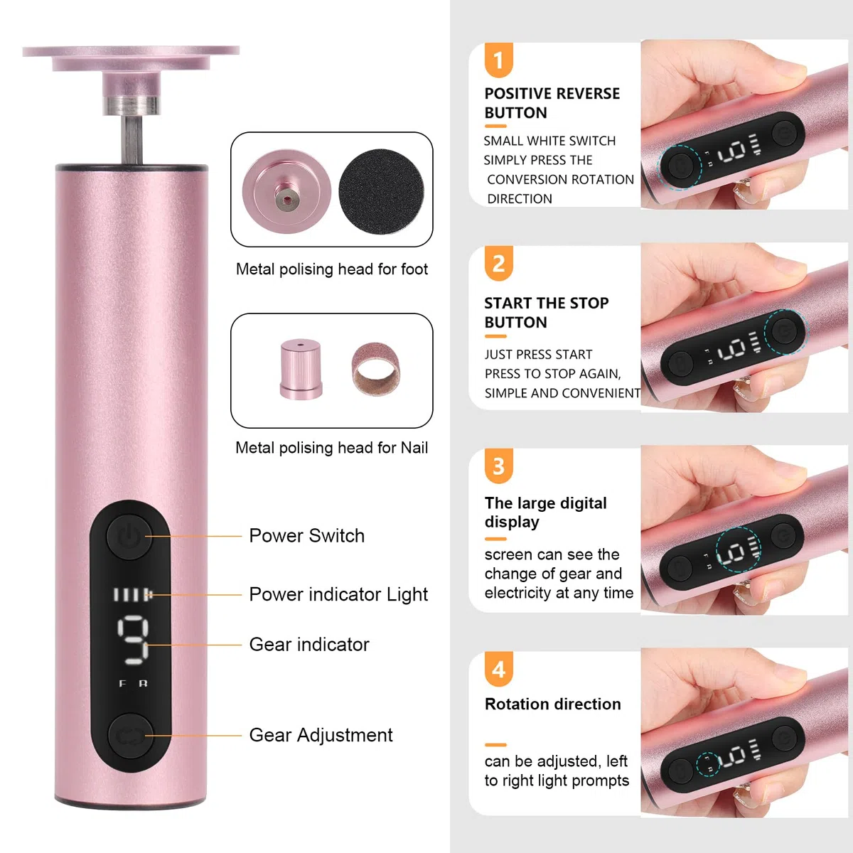 Jianyana 2 in 1 Elektrischer Hornhautentferner/Nagelfeile, 9 Einstellbare Geschwindigkeit Hornhautentferner Elektrisch, Pediküre-Set für Fußpflege, für Tote, Harte, Rissige Haut ECO-Friendly(Rosegold)