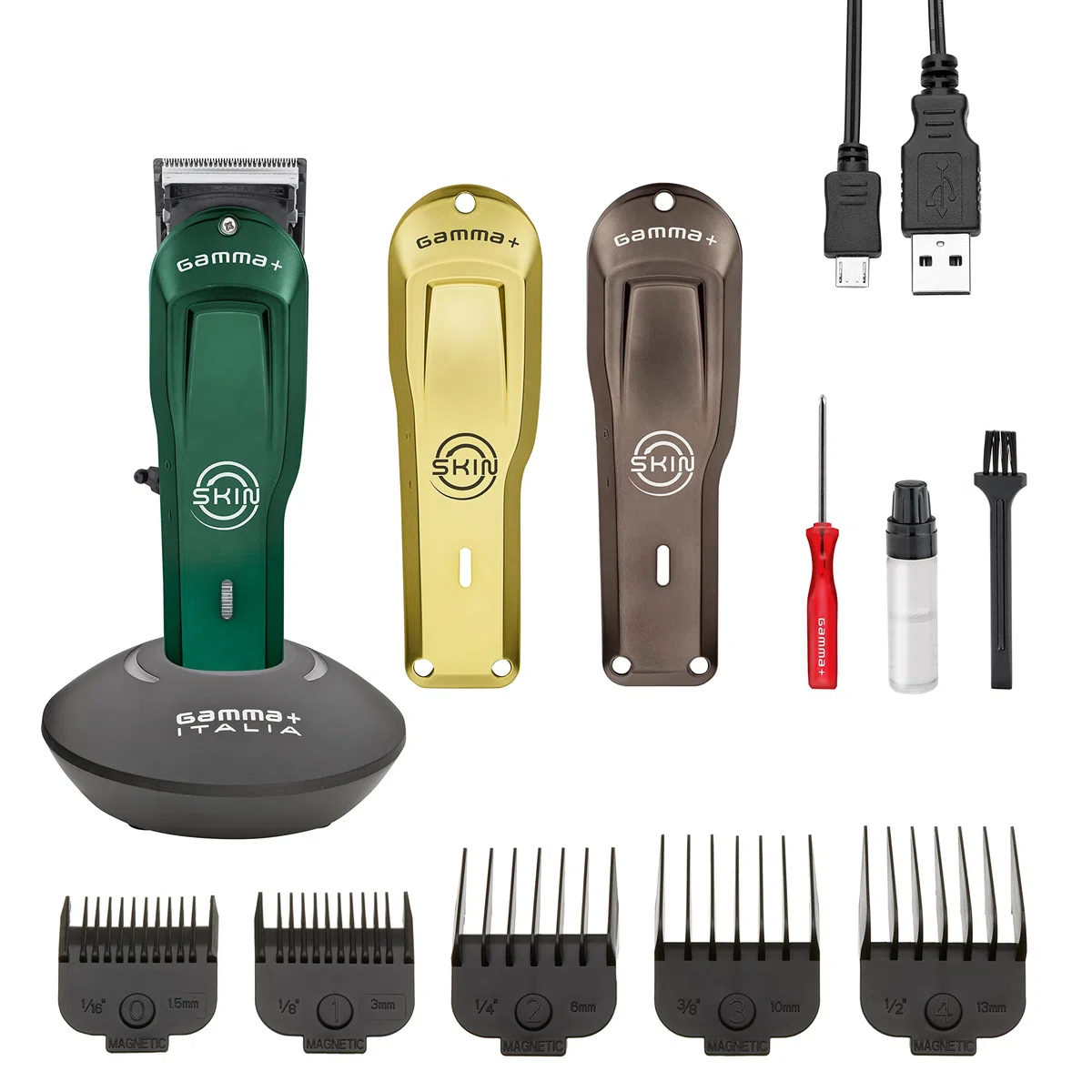 GAMMAPIU' Skin Bulk Balding Clipper, professioneller Herren-Haarschneider, Super Trimmer, Rotationsmotor, verstellbare Klinge 45 mm, Zero-Gap, 2 Stunden kabellose Laufzeit, 3 Abdeckungen, 5 Kämme