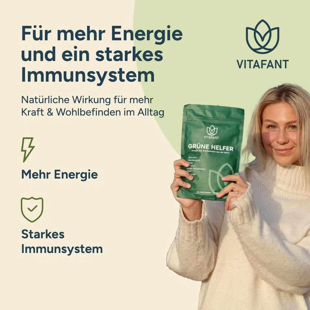 Vitafant - Grüne Helfer - Greens Pulver - Superfood Shake - Mit Spirulina, Gerstengras, Matcha, Chlorella & mehr - 30 Portionen