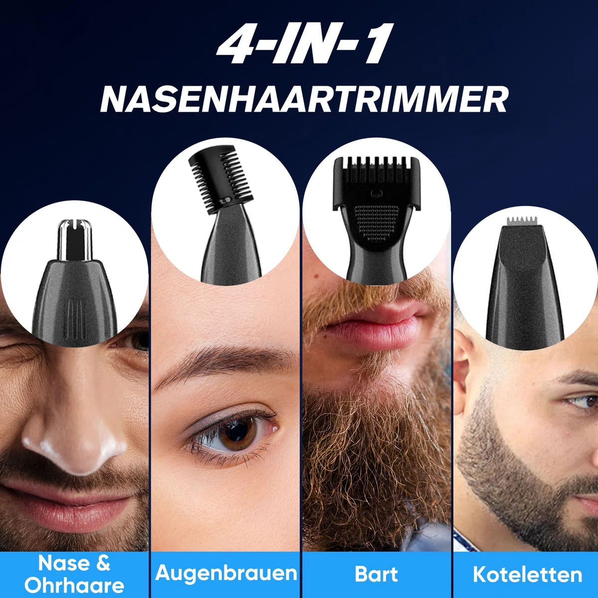 Oukzon Nasenhaartrimmer Herren, 4 in 1 Nasenhaarschneider mit LED Anzeige, USB Wiederaufladbar Ohrhaartrimmer Augenbrauen Esichtshaartrimmer für Männer und Frauen, IPX7 Wasserdicht