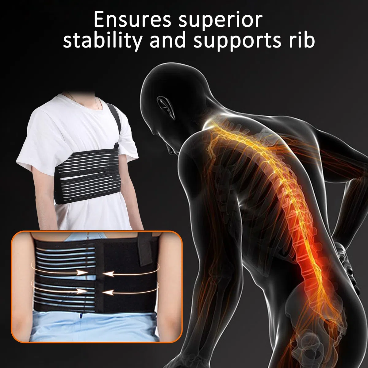 Watris Veiyi Gebrochene Rippenbandage, Elastischer Rippengürtel, Atmungsaktiver Ripp-Brustbandage, Verstellbare Brustwickelgürtel, 80-115cm/31.5-45.3in