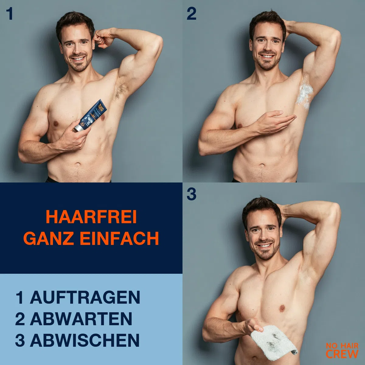 NO HAIR CREW Intim-Enthaarungscreme für Männer 2 x 100 ml – Das Original | Für Leiste, Hoden und Po. Entfernt Haare in nur 4–8 Minuten. Glatte Haut ohne Schnittgefahr und Rasierpickel.