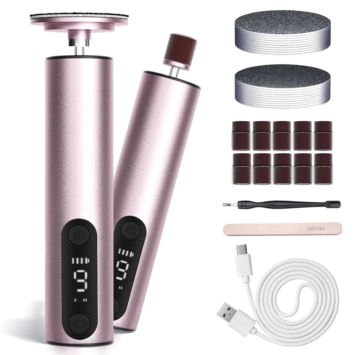 Jianyana 2 in 1 Elektrischer Hornhautentferner/Nagelfeile, 9 Einstellbare Geschwindigkeit Hornhautentferner Elektrisch, Pediküre-Set für Fußpflege, für Tote, Harte, Rissige Haut ECO-Friendly(Rosegold)