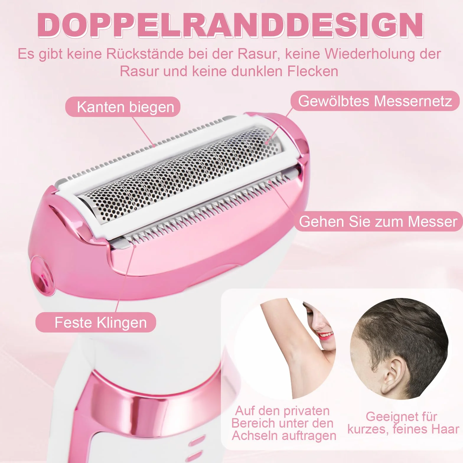 Elektrischer Rasierer für Frauen, 5-in-1 Damenrasierer Elektrisch für Körpe, Schmerzloser Nass-Trocken-Rasierer für Bikini, Achseln, Beine, Augenbrauen und Nase, USB-Aufladung