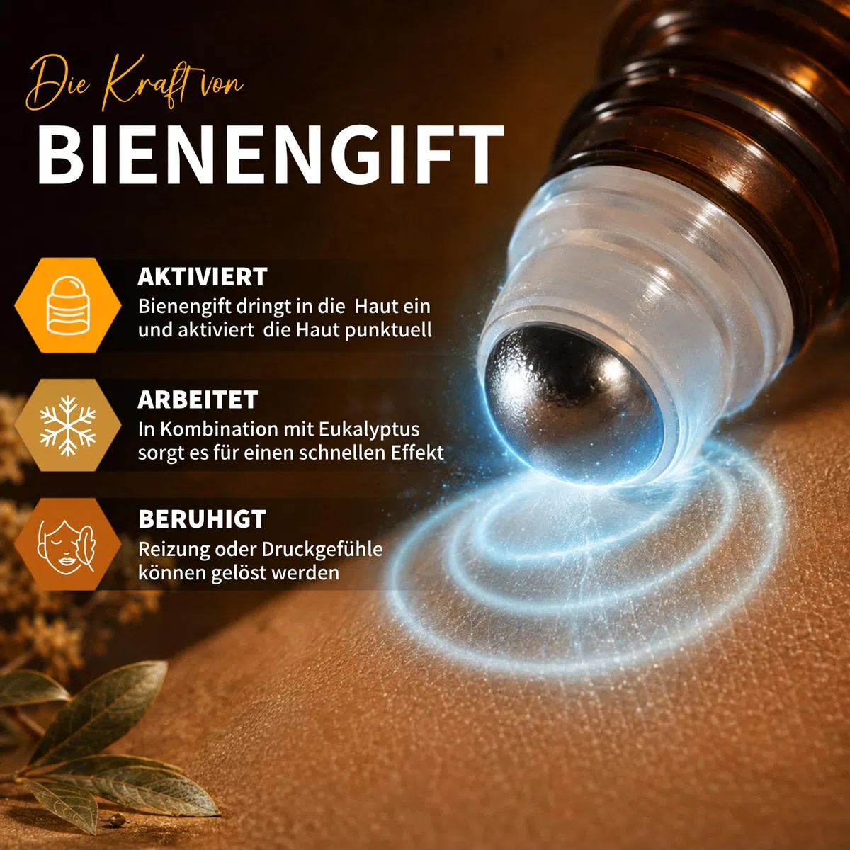 bedrop Api Relax Roll-On - mit hochdosiertem Bienengift, Pfefferminze und Eukalyptus | Bei Kopfschmerzen, ideal auf Schläfen und Muskelbereichen | Praktische To-Go Größe