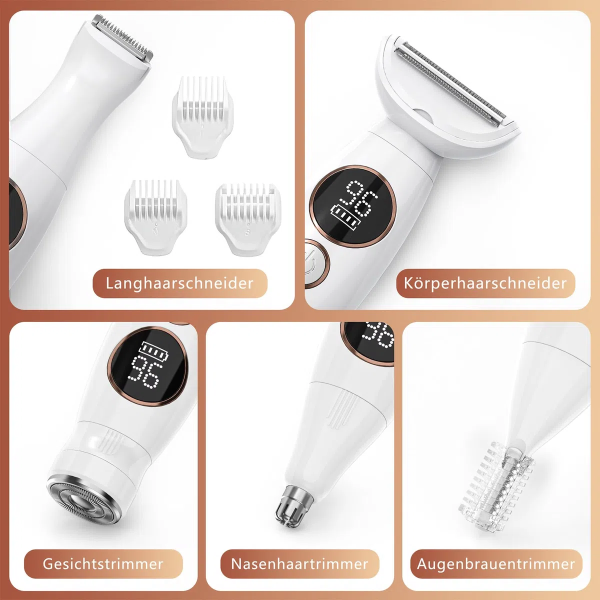 Lightbiz 5-in-1 Elektrischer Rasierer Damen, Intimrasierer für Frauen, Damenrasierer Elektrisch, IPX7 Wasserdicht, Trimmer Damen Intimbereich für Bikini Zone, Gesicht & Körper, USB Aufladbar
