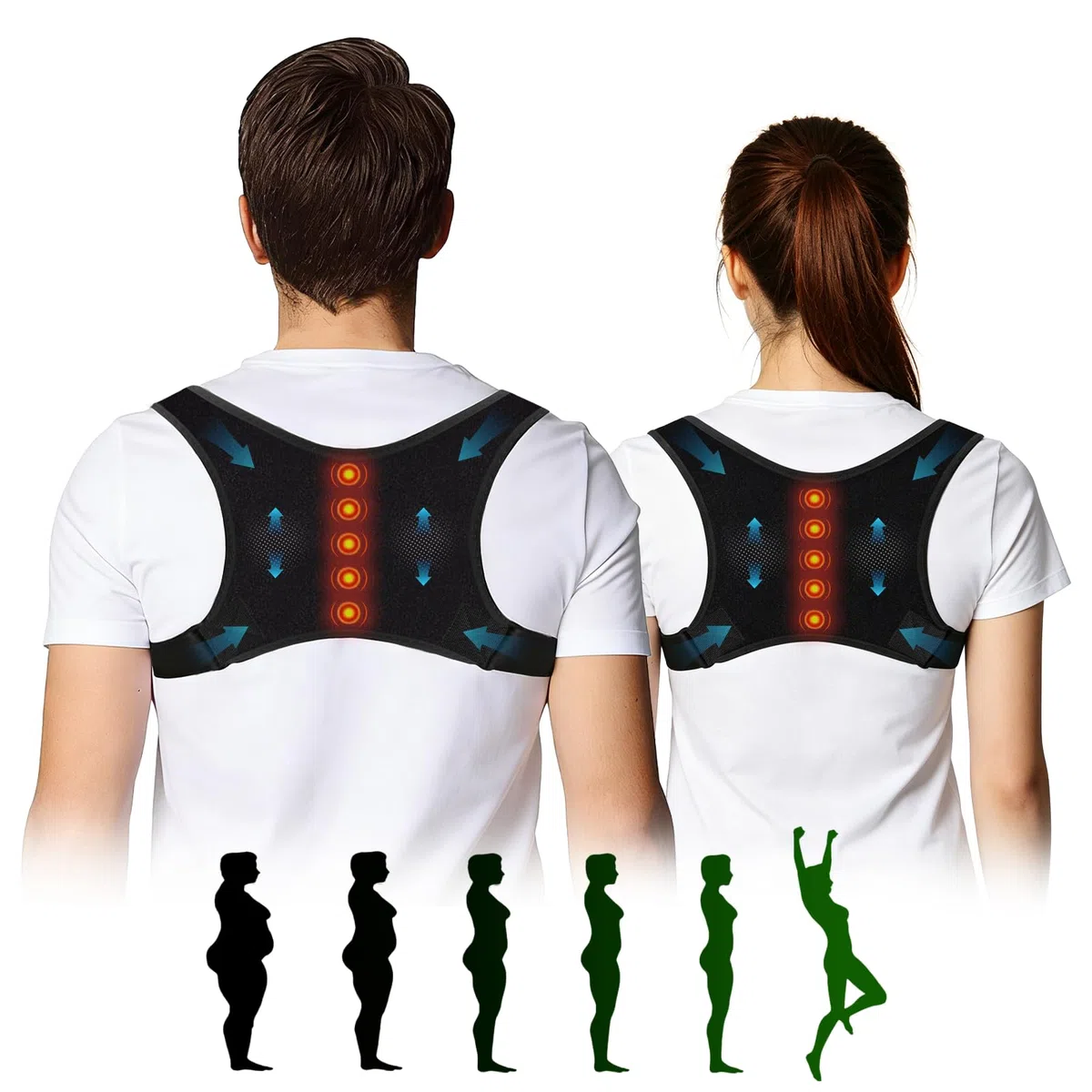 Rücken Geradehalter mit Magneten, Rückenstützgürtel Bequem und Atmungsaktiv Haltungskorrektur Rücken Damen Herren für Haltungskorrektur Schulter Zurück Schmerzprävention (L-XL)