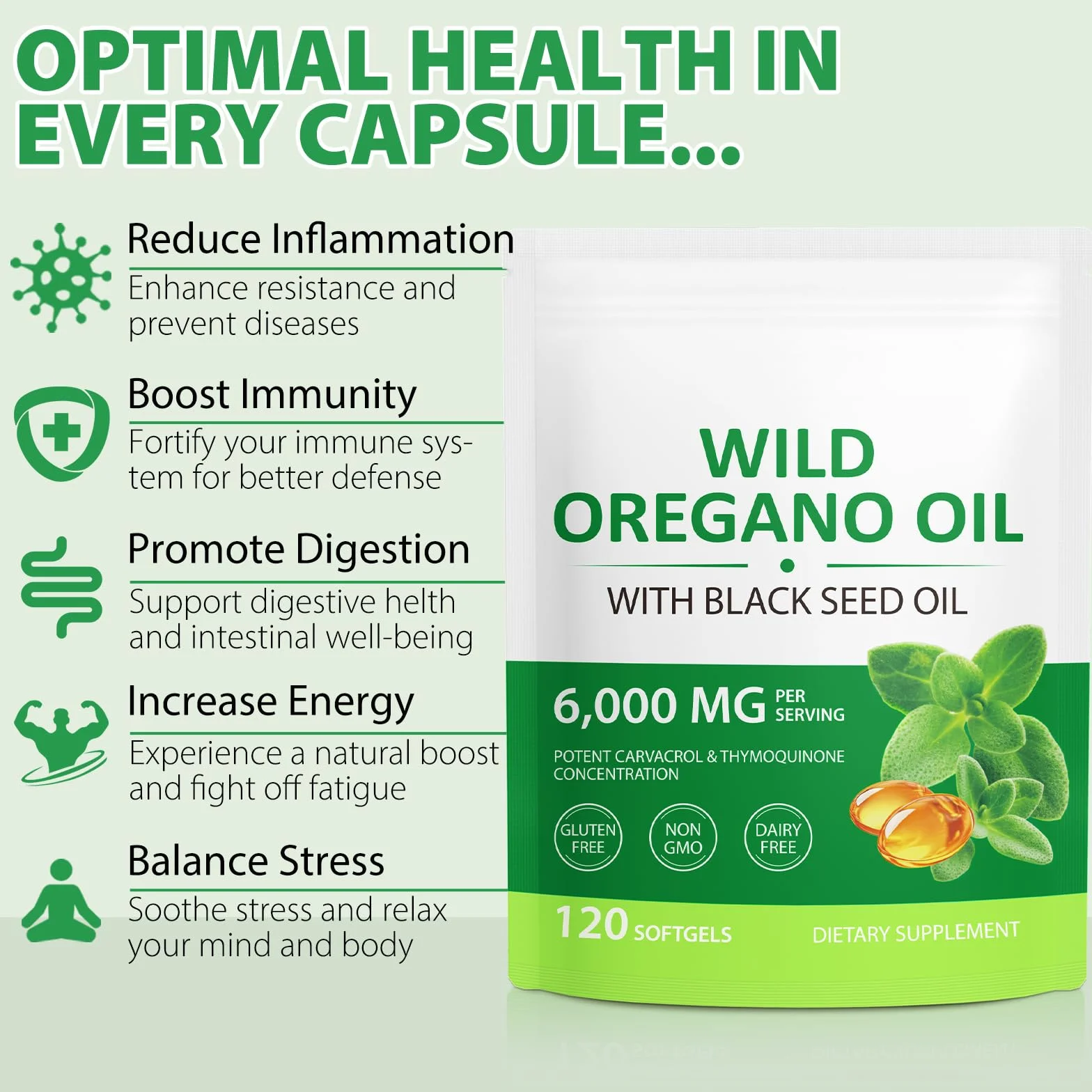 Oregano Öl Kapseln 240 Softgel, Oregano Öl Bio Kapseln Vegan - 2 in 1 6000 mg Oreganoöl mit 200 mg Schwarzkümmelöl, Verdauungsunterstützung, Reine & natürliche