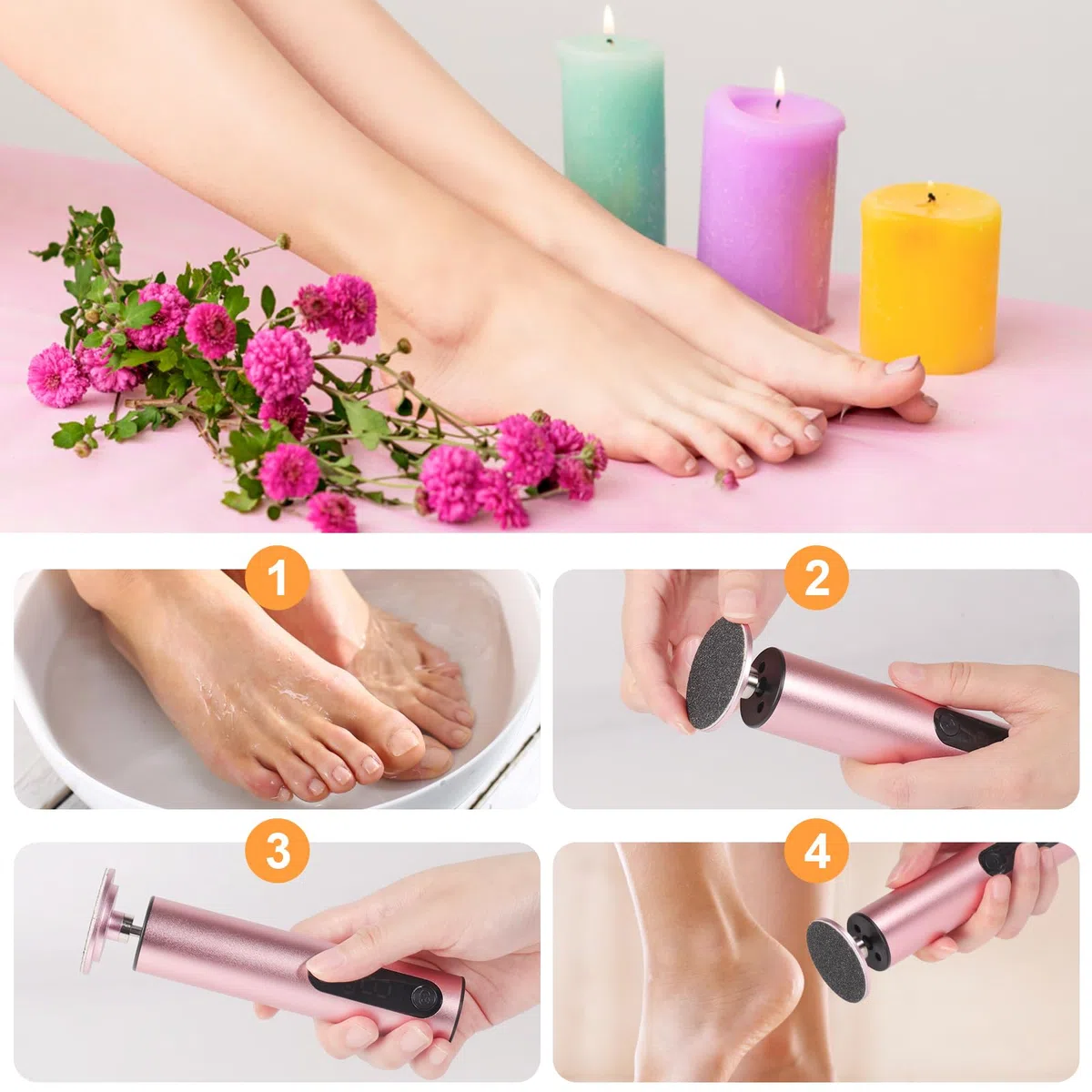 Jianyana 2 in 1 Elektrischer Hornhautentferner/Nagelfeile, 9 Einstellbare Geschwindigkeit Hornhautentferner Elektrisch, Pediküre-Set für Fußpflege, für Tote, Harte, Rissige Haut ECO-Friendly(Rosegold)