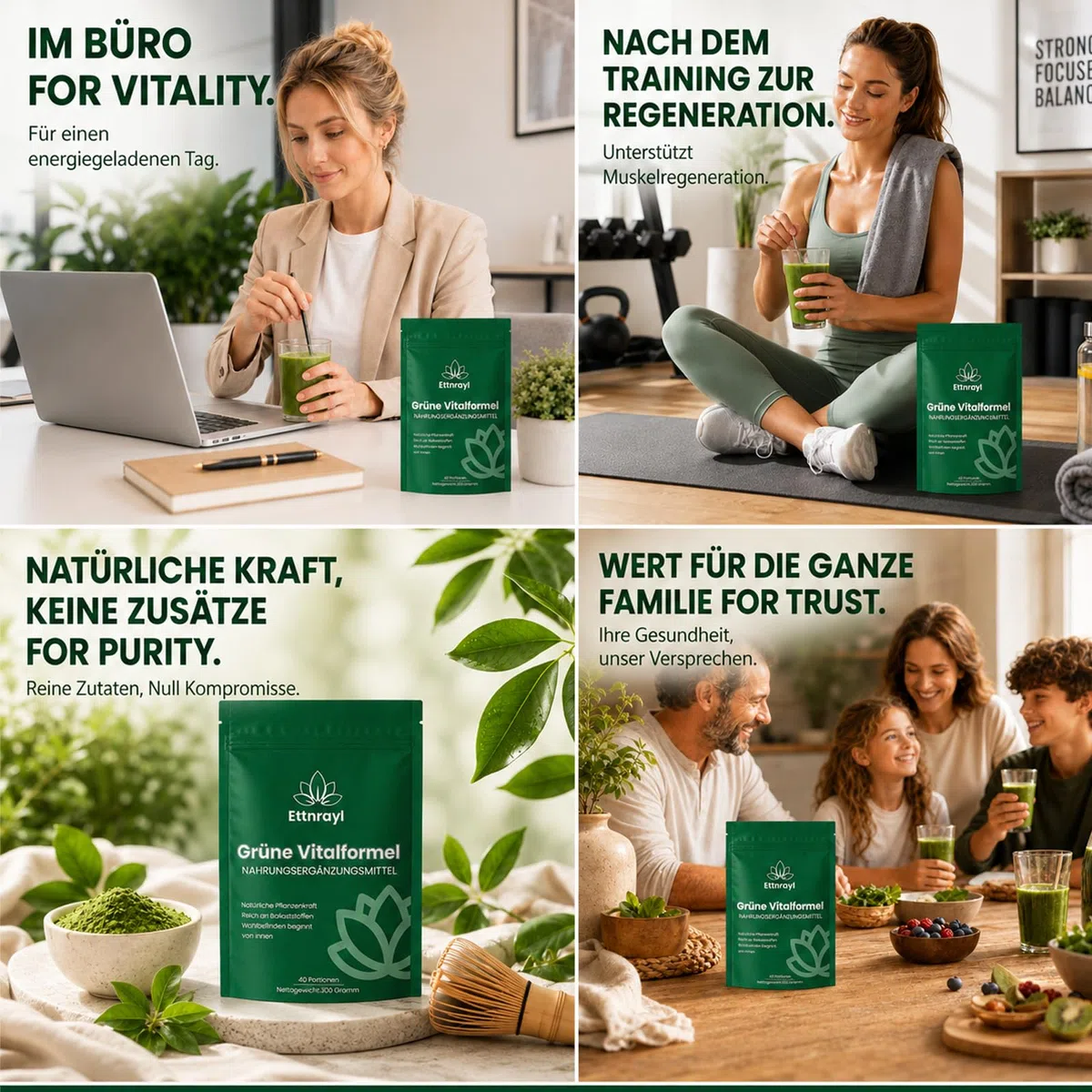 Grüne Entgiftungspulver 200g Vegan – Super Greens Pulver mit Matcha, Gerstengras, Spirulina & Chlorella, Heidelbeeren – Reich an Vitaminen, Mineralstoffen & Ballaststoffen