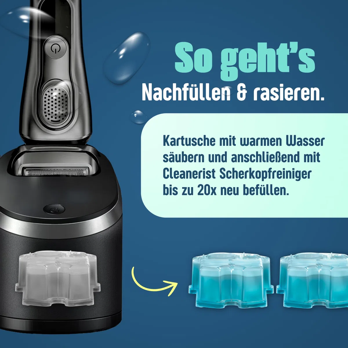 Cleanerist | 2x 1L Scherkopfreiniger Nachfüllflüssigkeit für Braun Clean & Renew (Series 3/5/7/8/9) – Ersatz zum Nachfüllen von 20 CCR Reinigungskartuschen – Rasierer Reinigungsflüssigkeit Lemon Fresh