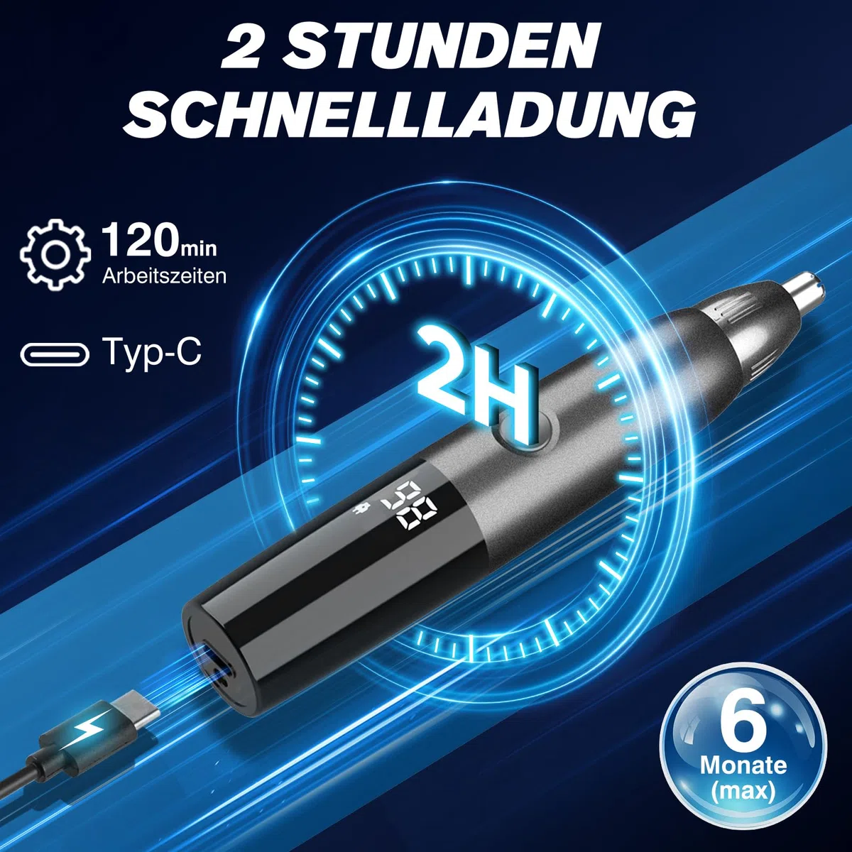 Oukzon Nasenhaartrimmer Herren, 4 in 1 Nasenhaarschneider mit LED Anzeige, USB Wiederaufladbar Ohrhaartrimmer Augenbrauen Esichtshaartrimmer für Männer und Frauen, IPX7 Wasserdicht