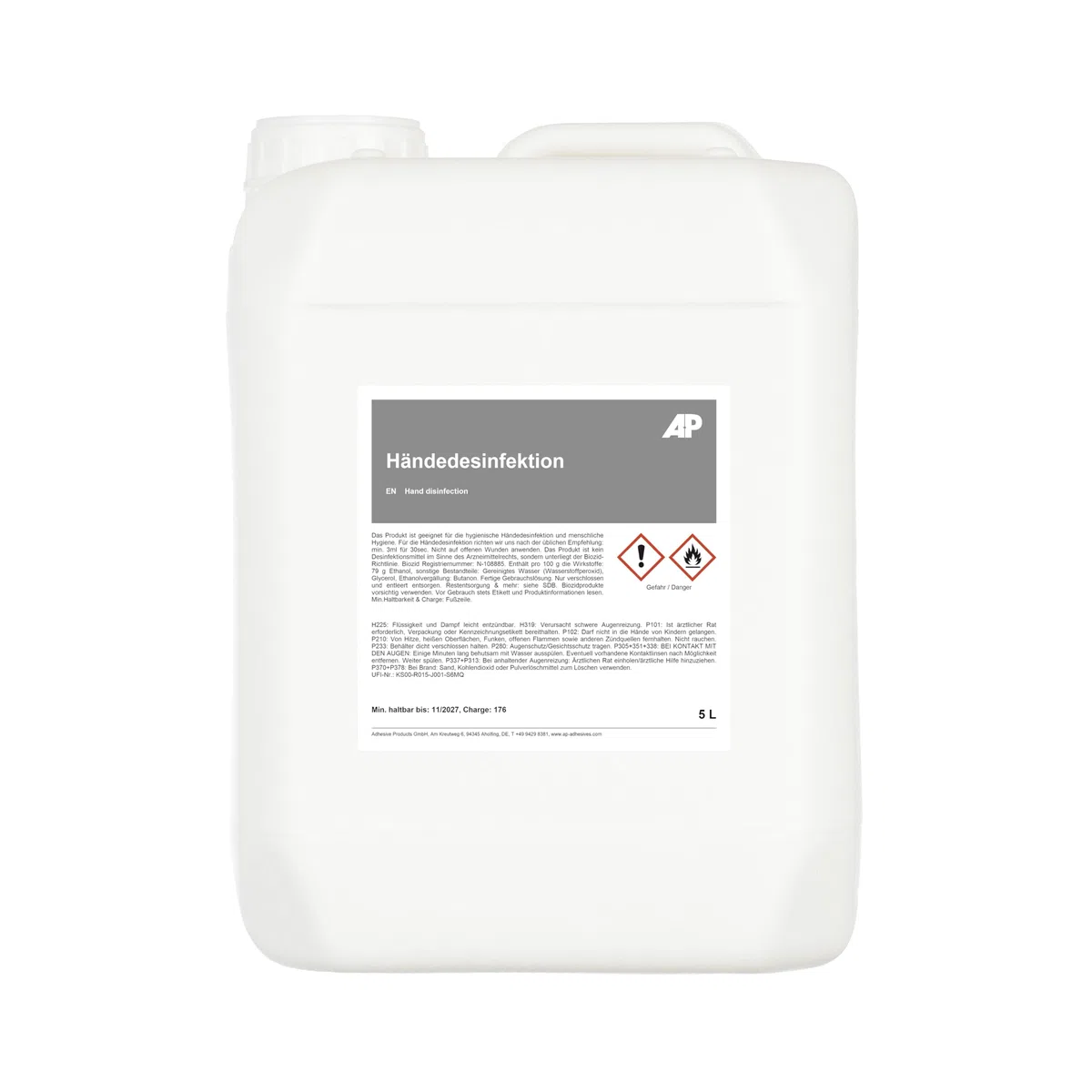 AP Händedesinfektion 83 Vol. % Ethanol I 5L I Effektive Desinfektion nach WHO-Rezeptur I Rückfettend & Hautfreundlich I Desinfektion gegen Bakterien, Viren & Pilze I Für gründliche Hygiene