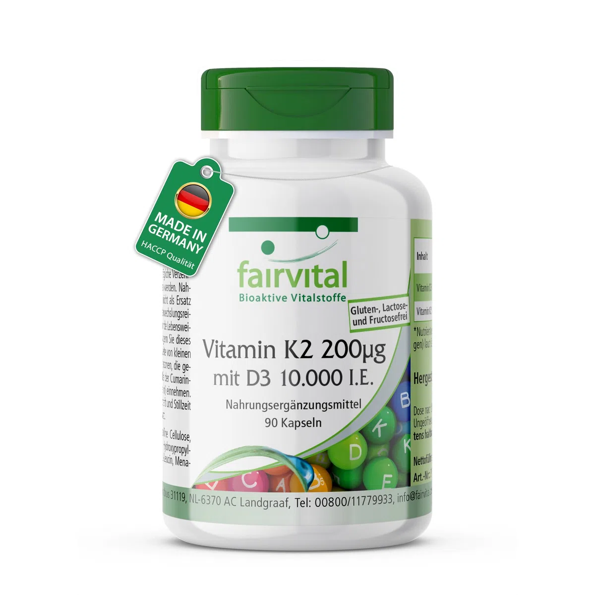 fairvital Vitamin D3 + K2 Kapseln, 90 Kapseln, schluckfreundlich, Vitamin D3 10.000 I.E Depot + Vitamin K2 MK-7 200mcg pro Kapsel, HOCHDOSIERT, nur 1 Kapsel alle 10 Tage