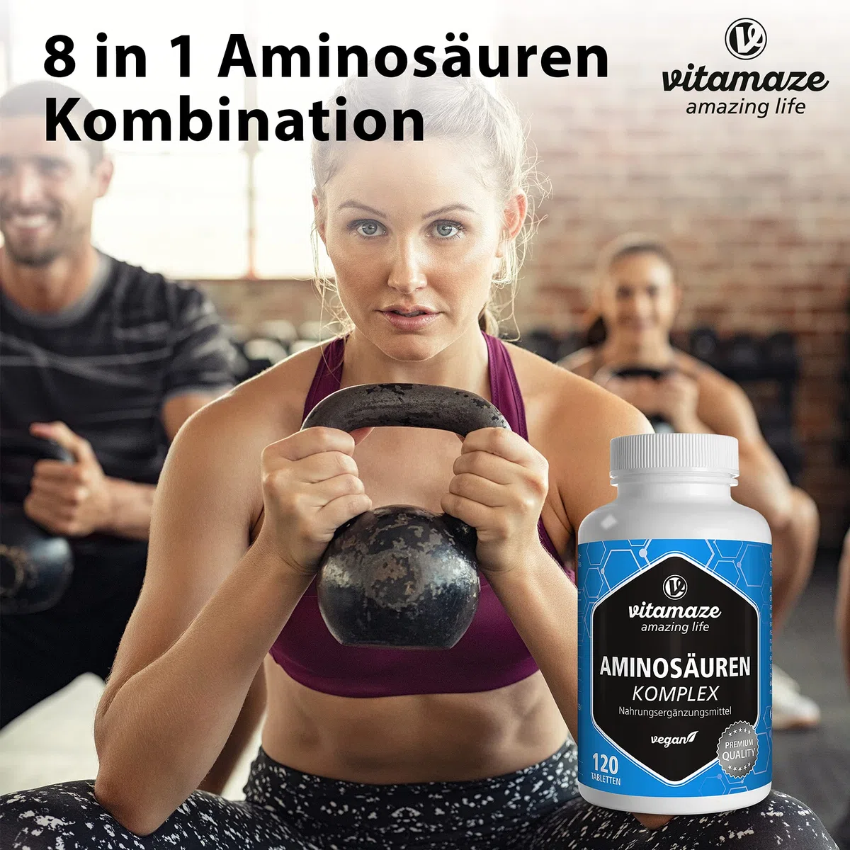 Aminosäuren Komplex hochdosiert & vegan, 120 Tabletten mit 8 essentiellen Aminosäuren EAA (u.a. Tryptophan, Lysin, Leucin, Tyrosin), Nahrungsergänzung ohne Zusatzstoffe