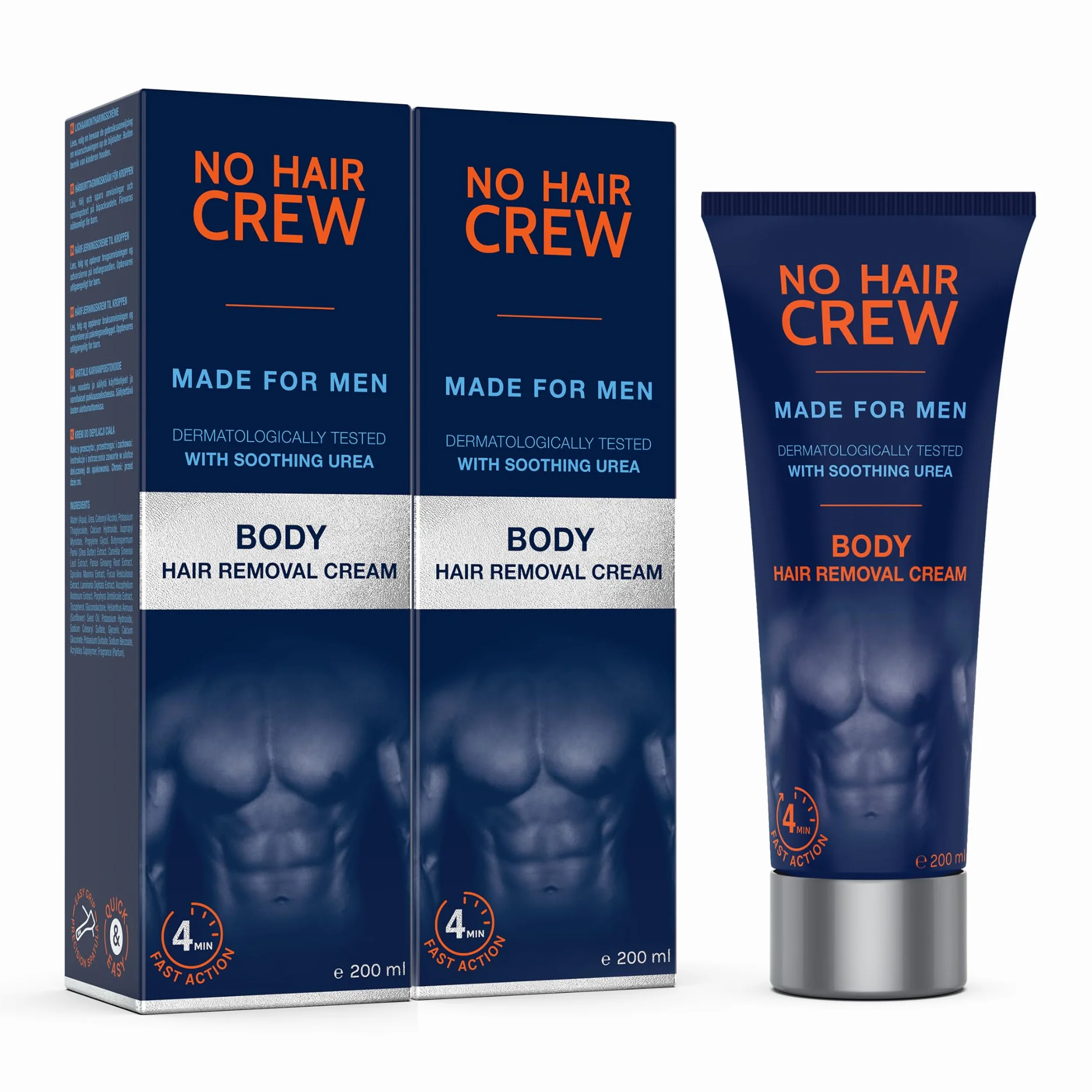 NO HAIR CREW Körper-Haarentfernungscreme für Männer 2x 200ml – Das Original | Für Brust, Rücken, Arme, Beine & Achseln. Entfernt Haare in nur 4–8 Minuten. Glatte Haut ohne Schnittgefahr und Rasierpickel.