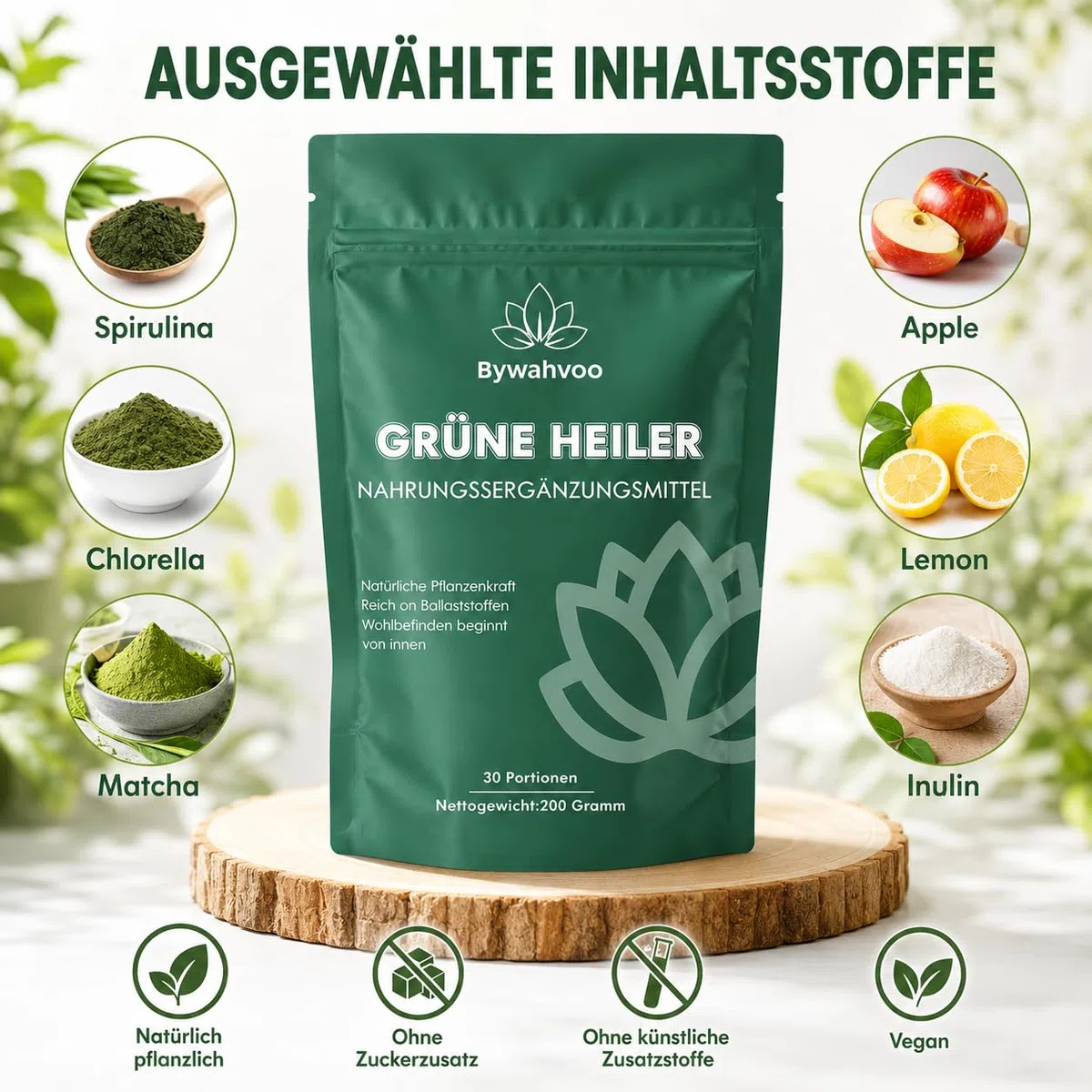 Grüne Entgiftungspulver 200g Superfood Pulver, Gerstengras, Spirulina & Heidelbeeren,Reich an Ballaststoffen & Mikronährstoffen,Vegan – Täglicher Energie Helfer（2er-Pack）