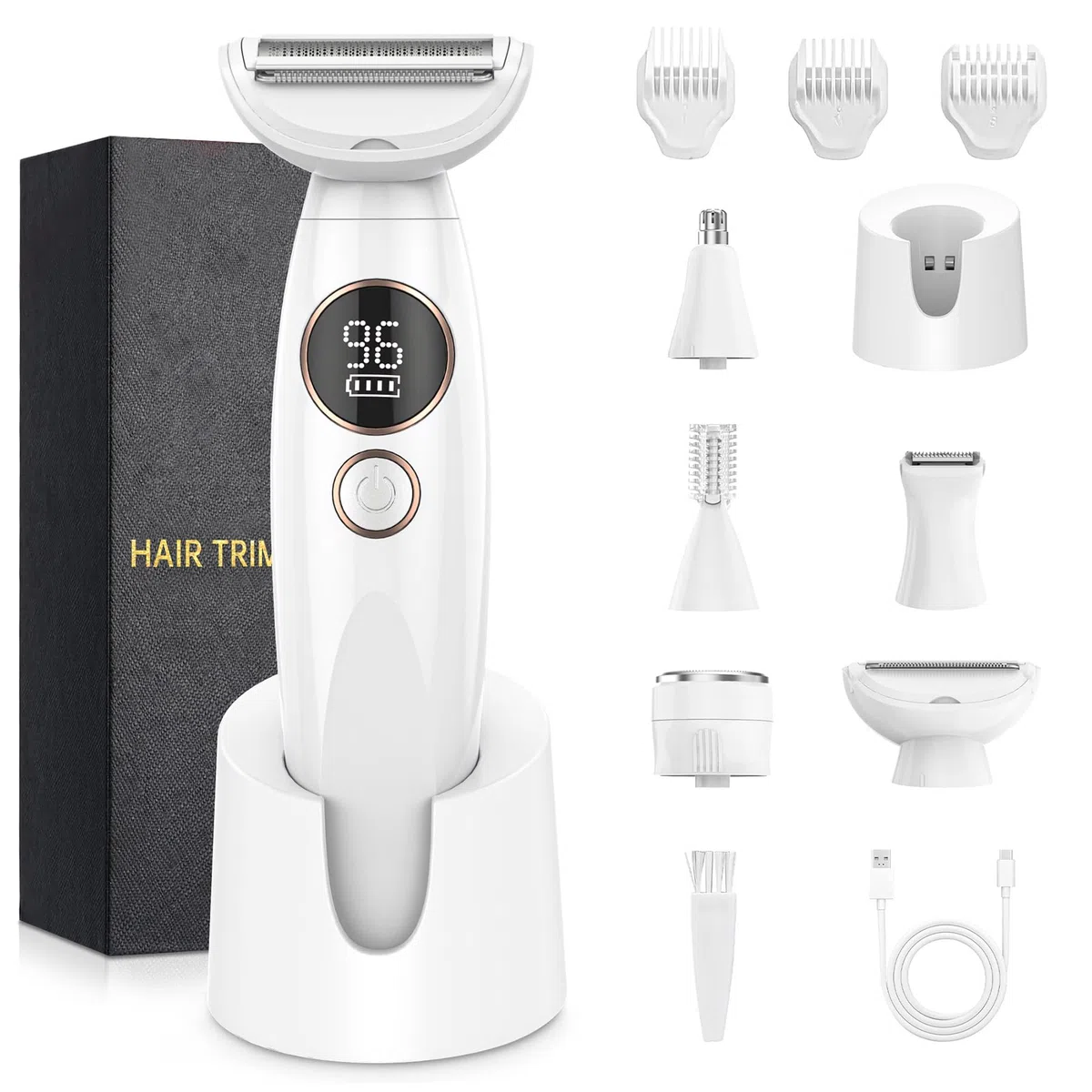 Lightbiz 5-in-1 Elektrischer Rasierer Damen, Intimrasierer für Frauen, Damenrasierer Elektrisch, IPX7 Wasserdicht, Trimmer Damen Intimbereich für Bikini Zone, Gesicht & Körper, USB Aufladbar