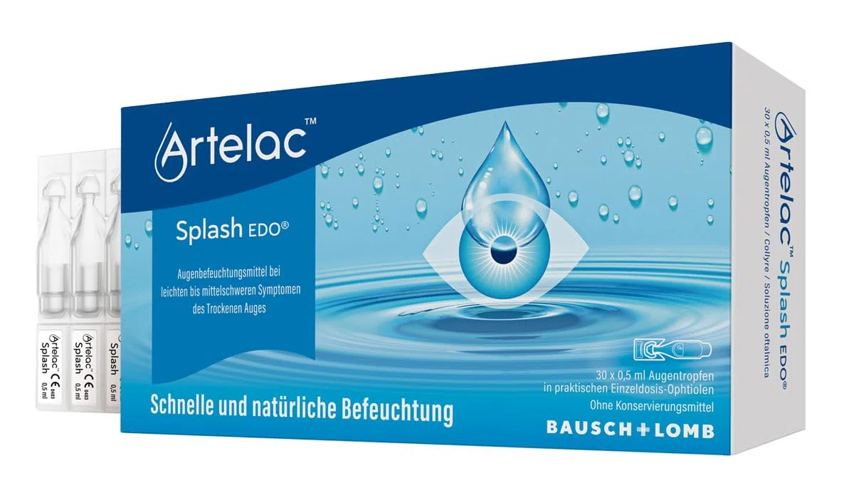 Artelac Splash EDO Augentropfen - Hyaluron Augentropfen gegen trockene Augen - bei müden und gestressten Augen - mit 0,2% Hyaluronsäure - bei Kontaktlinsen geeignet - Einzeldosen (30 x 0,5 ml)