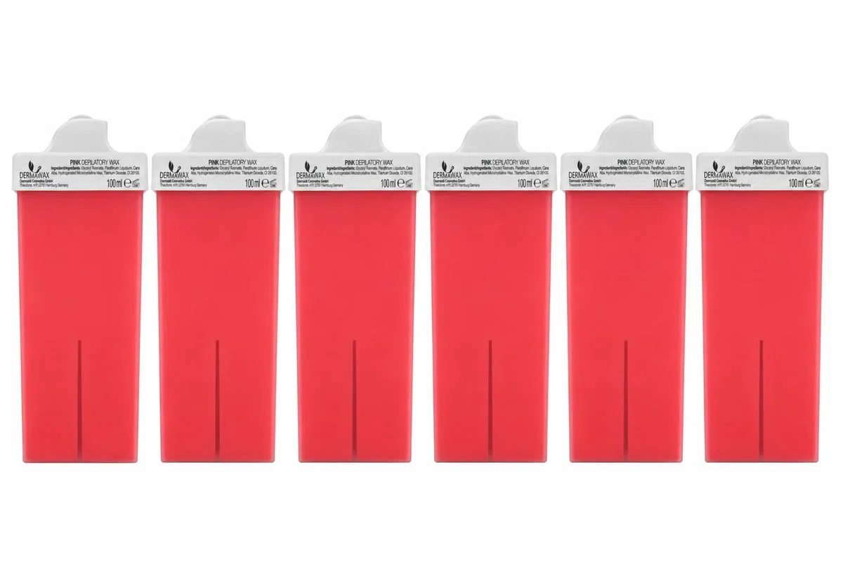 DERMAWAX Pink Wachspatronen 6er Pack, Roll-On Wachs 6 x 100 ml, 1,6 cm Rollkopf für präzises Waxing an kleinen Stellen, kompatibel mit Universal Wachserhitzer