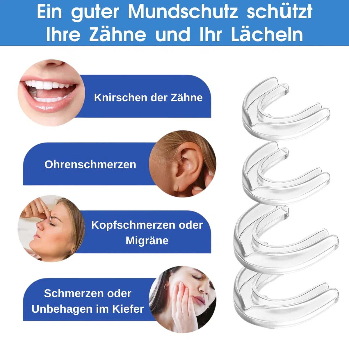 Knirscherschiene für Nacht, Zahnschiene Mundschutz Set, Aufbissschiene für Nacht, Benutzt für Reduziert Zahnschiene Knirschen, Effektiv Schnarchstopper Beisschiene Zähne, Verbessert den Schlaf