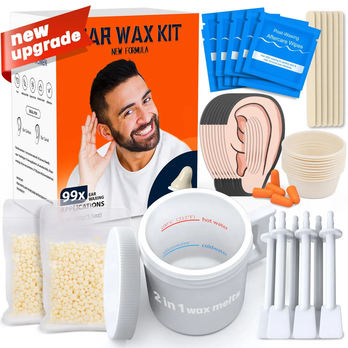 99er-Set zum Ohrenhaare entfernen – 100 g Wachs, 20 Holzstäbchen, 10 Nasenapplikatoren – Nasen- und Ohrenhaarentfernung für Männer und Frauen, 15 Balsamtücher