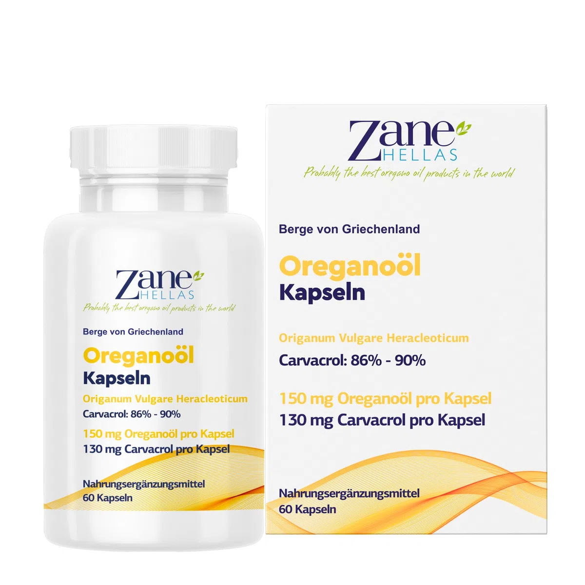 Zane Oreganoöl-Kapseln - 150 mg ätherisches Oreganoöl - 130 mg Carvacrol pro Kapsel - 60 Count