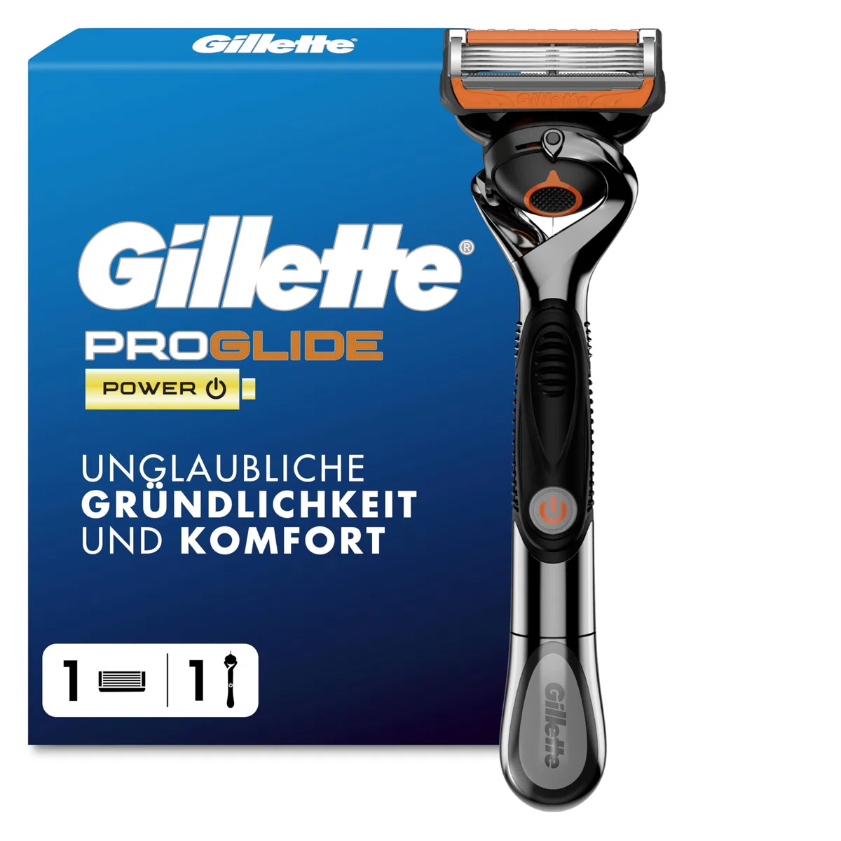 Gillette Fusion5 Proglide Power Rasierer Herren — Inkl. 1 Nassrasierer, 1 Ersatzklingen mit Neuem Everglide Gleitstreifen für Noch Sanfteres Gleiten — Schwarz