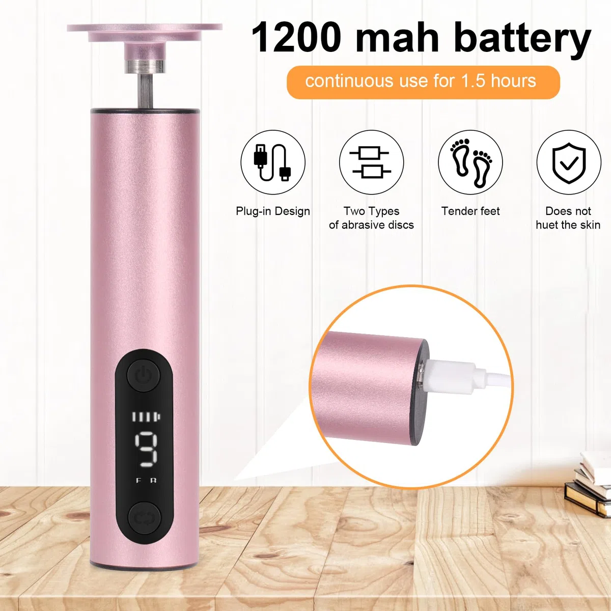 Jianyana 2 in 1 Elektrischer Hornhautentferner/Nagelfeile, 9 Einstellbare Geschwindigkeit Hornhautentferner Elektrisch, Pediküre-Set für Fußpflege, für Tote, Harte, Rissige Haut ECO-Friendly(Rosegold)