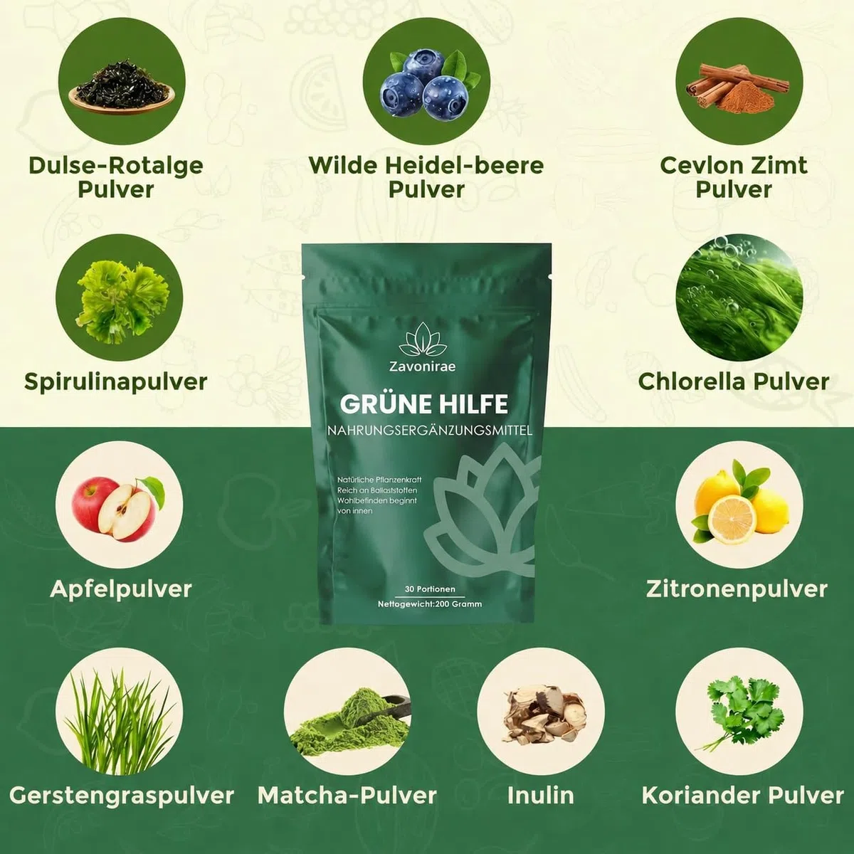 Grüne Entgiftungspulver - 200g Superfood Greens Mix mit Matcha, Gerstengras & Heidelbeeren | Reich an Makro, Mikronährstoffen & Ballaststoffen (dunkelgrün)