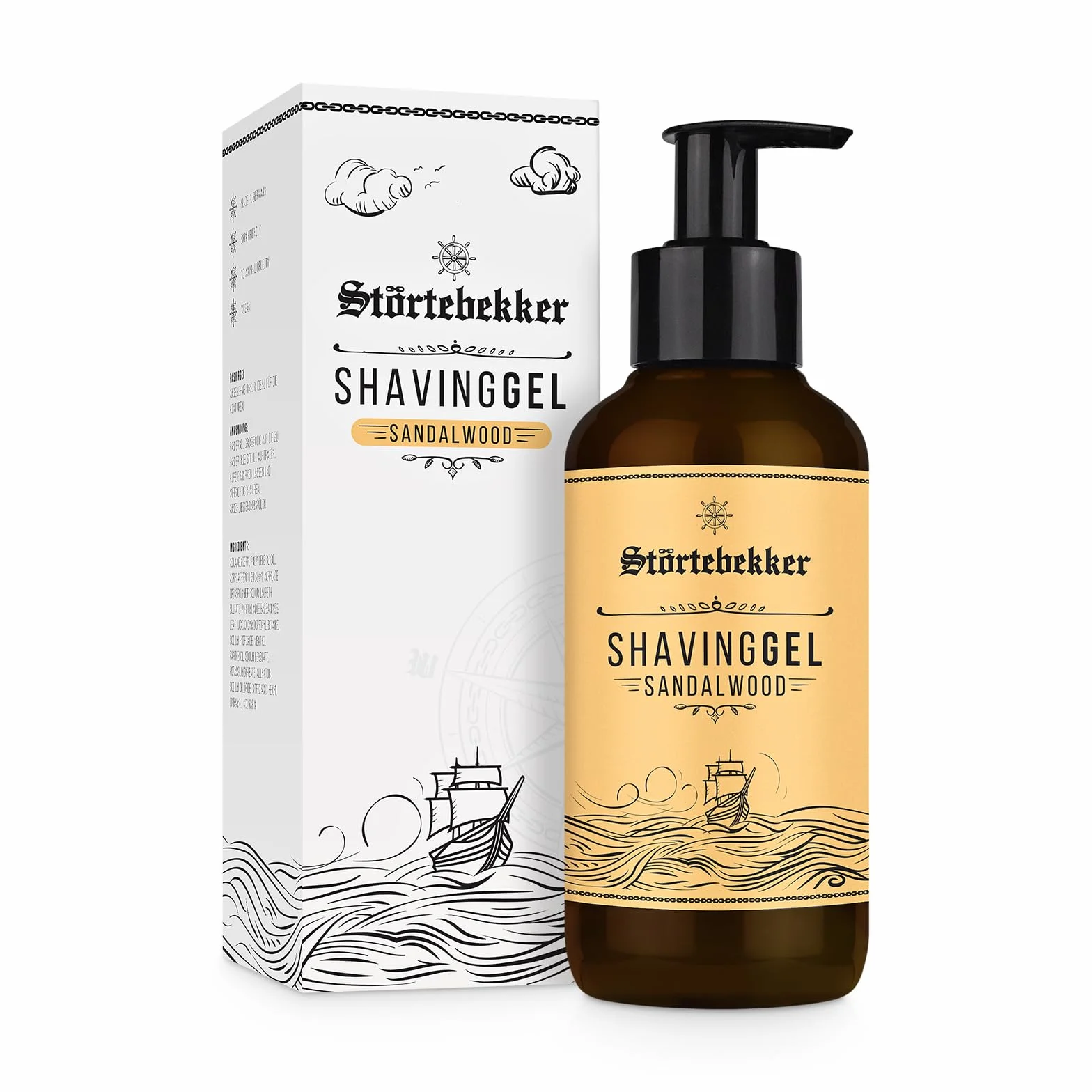 Störtebekker® Premium Rasiergel für Rasurvorbereitung - Klassische Rasur - 180ml Shaving Gel - Transparentes Rasier Gel Männer mit Sandelholz Duft - Hochwertige Inhaltsstoffe - Made in Germany