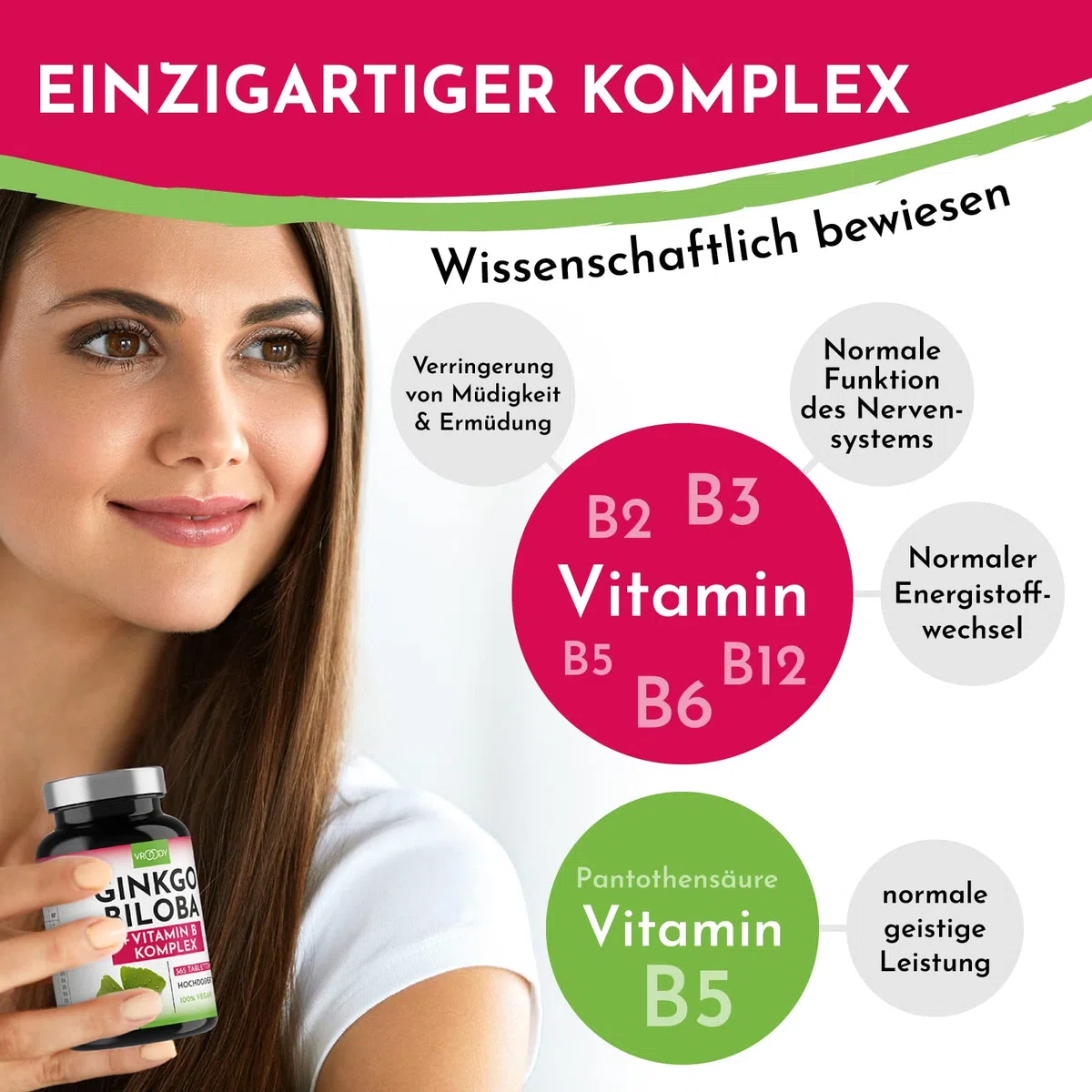 Ginkgo Biloba 6000mg pro Tablette, 365 Stück - Preis-Leistungs-Sieger + B-Vitamin Power Komplex, ohne Zusätze, Laborgeprüft, made in Austria, Vitamin B12 trägt zur Verringerung von Müdigkeit bei