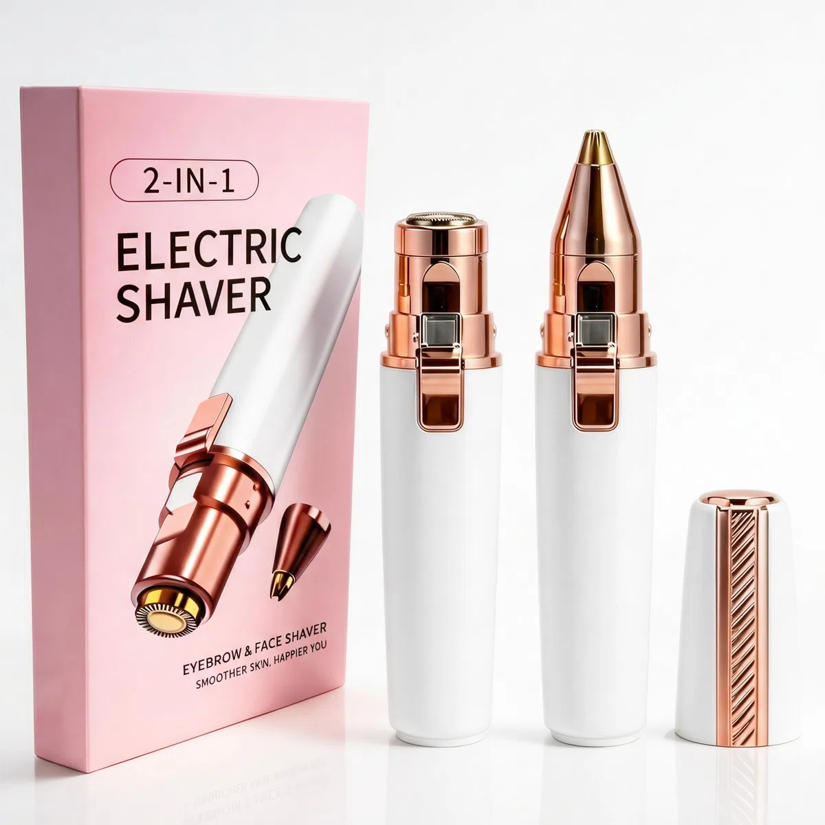 Gesichtshaarentferner für frauen, 2 in 1 Elektrischer Augenbrauenrasierer & gesichtsrasierer Damen, Damenrasierer für Peach Fuzz, Oberlippe, Kinn, Wangen, Augenbrauen, Weiß