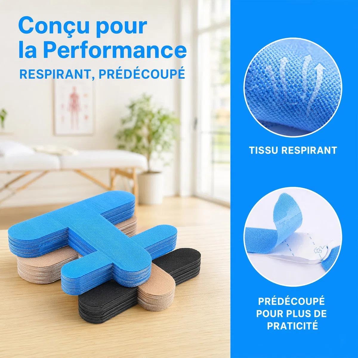 Hallux Valgus Korrektur, 40 Stück, Hallux Valgus Tape, Vorgeschnittenes Kinesiologie-Tape zur Korrektur von Ballenzehen, Hautfreundlich, Geeignet für Zehen und Füße Blau