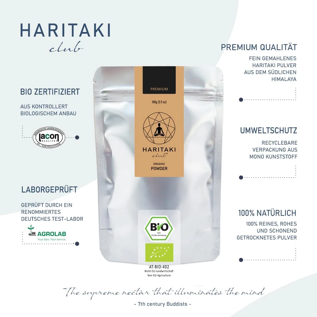 Haritaki BIO Pulver | Premium Qualität - Haritaki Club | Laborgeprüft und EU Bio zertifiziert | Terminalia Chebula | Vegan, Kosher, Halal zu 100% natürlich18.96