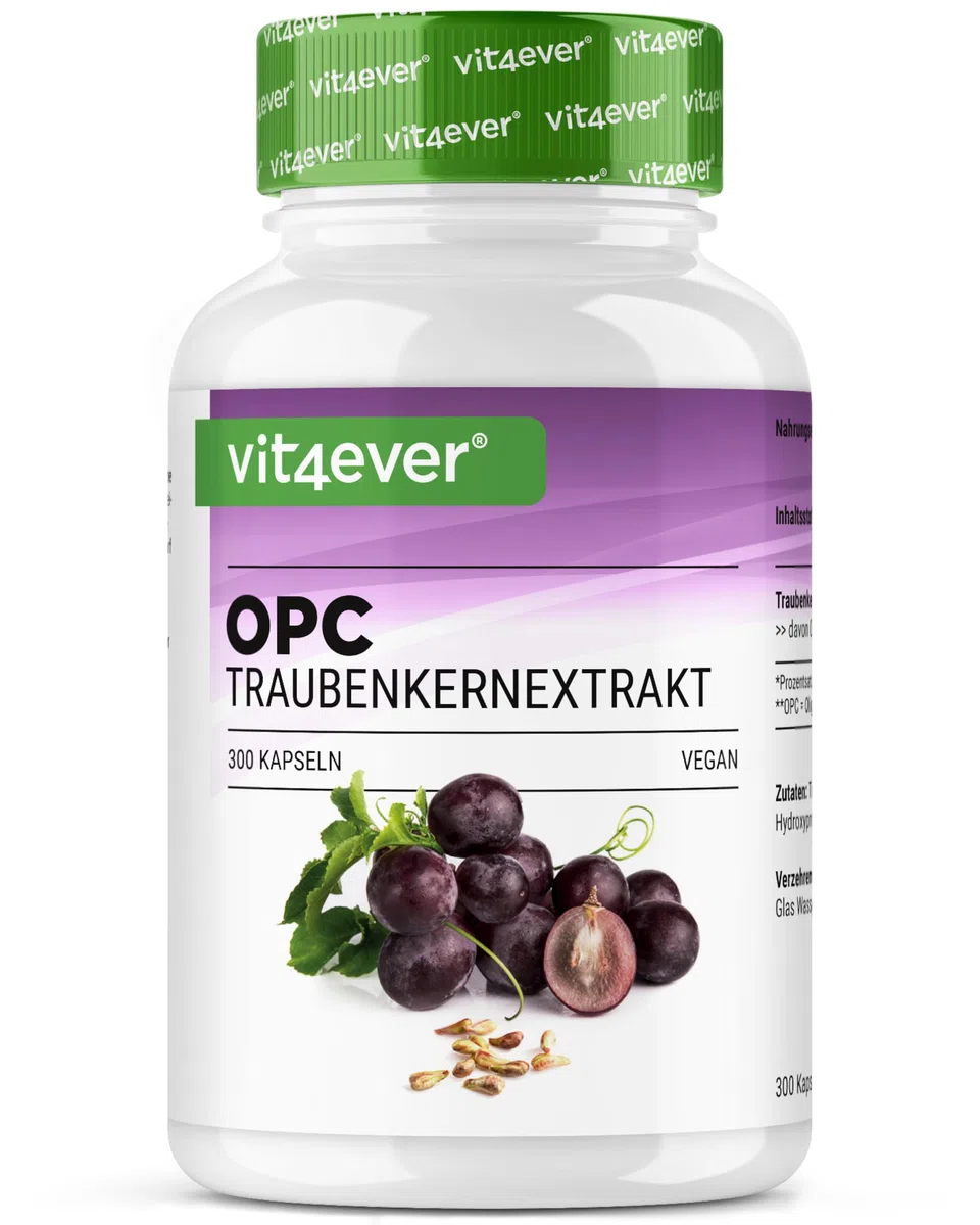 OPC Traubenkernextrakt - 300 Kapseln - 1000 mg Extrakt mit 700 mg OPC - Höchster Gehalt nach HPLC - Laborgeprüft - Aus europäischen Weintrauben - Vegan - Hochdosiert | 1000 mg Extrakt, europäische Weintrauben, hochdosiert, laborgeprüft, vegan